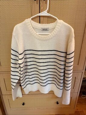 Striped Crewneck Sweater - Cream with Black Stripes